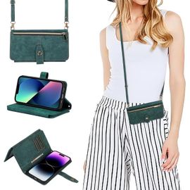 Kal-Coque Pour Samsung Galaxy Z Fold5 Avec Cordon,Etui Samsung Z Fold5,Flip Portefeuille Étui En Cuir,[9 Porte Cartes],Réglable Collier Housse Etui Rabat Case Pour Galaxy Z Fold5 - Vert