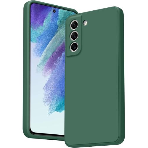 SJZG-Coque Compatible Pour Samsung Galaxy S21 Fe 5G, Étui En Silicone Avec Doublure En Microfibre Souple, Conception Spéciale De Bord Droit, Vert Foncé