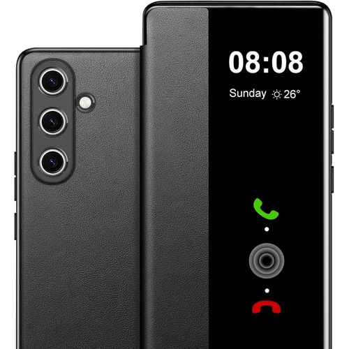 KAL-Coque Pour Samsung S25 Plus Etui À Rabat Pour Samsung Galaxy S25 Plus Coque Clapet S25 Plus Protection Case Flip Folio Clear View Cover Mince 360 Full Body Antichoc Housse 5G/6.7" (Noir1)