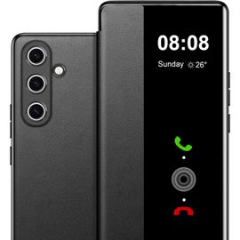 KAL-Coque Pour Samsung S25 Plus Etui À Rabat Pour Samsung Galaxy S25 Plus Coque Clapet S25 Plus Protection Case Flip Folio Clear View Cover Mince 360 Full Body Antichoc Housse 5G/6.7" (Noir1)