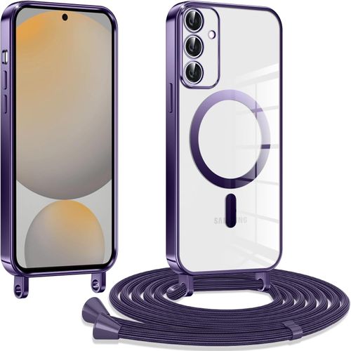 Coque Tpu Transparente Pour Samsung Galaxy S24 Fe 5g ¿ Compatible Magsafe (Anneau Magnétique), Lanière/Cordon Réglable Et Amovible, Protection Anti-Choc ¿ Violet