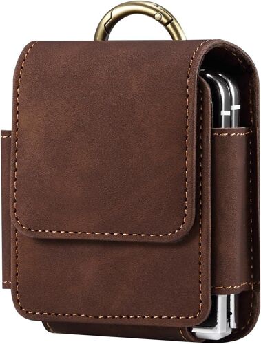 Leather Belt Bag Compatible With Samsung Galaxy Z Flip 6/5/4/3/2/1, Vertical Belt Phone Pouch Case With Buckle Compatible With Motorola Razr/Huawei P50 Pocket/Sm-F7070/F7000/F7110