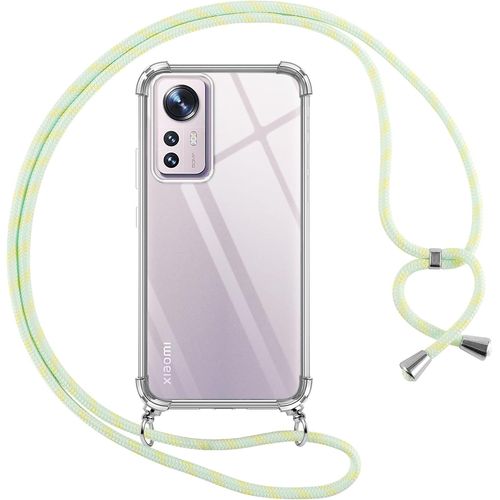 Kal-Coque Pour Xiaomi 12/12x 5g Avec Cordon, Transparente Silicone Housse Avec Réglable De Collier Anti-Chute Etui Pour Mi 12/12x 5g, Ètuis À Bandoulière 6.28"", Vert