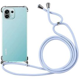 KAL-Collier Cordon Coque Pour Xiaomi Mi 11 Lite 4G/5G 6.55"",Avec Cordon Réglable Lanyard Housse Transparente Silicone Anti-Chute Etui Compatible Avec Xiaomi 11 Lite,Ètuis À Bandoulière,Mauve