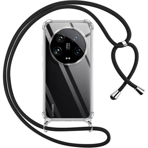 Kal-Coque Pour Xiaomi 14 Ultra Avec Cordon, Transparente Silicone Housse Avec Réglable De Collier Anti-Chute Etui Pour Xiaomi 14 Ultra, Ètuis À Bandoulière 6.73"", Noir