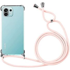 KAL-Collier Cordon Coque Pour Xiaomi Mi 11 Lite 4G/5G 6.55"",Avec Cordon Réglable Lanyard Housse Transparente Silicone Anti-Chute Etui Compatible Avec Xiaomi 11 Lite,Ètuis À Bandoulière,Rose