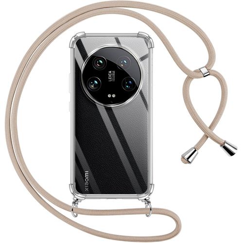 Kal-Coque Pour Xiaomi 14 Ultra Avec Cordon, Transparente Silicone Housse Avec Réglable De Collier Anti-Chute Etui Pour Xiaomi 14 Ultra, Ètuis À Bandoulière 6.73"", Kaki