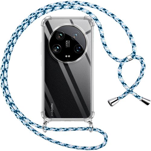 Kalanka-Coque Pour Xiaomi 14 Ultra Avec Cordon, Transparente Silicone Housse Avec Réglable De Collier Anti-Chute Etui Pour Xiaomi 14 Ultra, Ètuis À Bandoulière 6.73"", Bleu