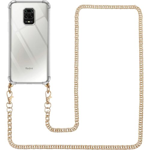 KAL-Collier Coque Pour Xiaomi Redmi Note 9 Pro/9 Pro Max/9S 4G Avec Cordon, Silicone Transparent Housse Avec Chaine Laniere En Corde Étui Pour Redmi Note 9 Pro 6.67 Pouces, Or Métal Chaîne