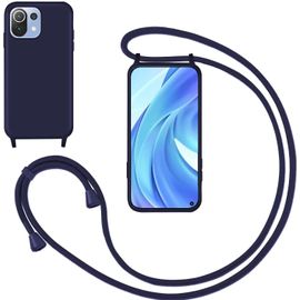 KAL-Coque Pour Xiaomi Mi 11 Avec Cordon,Souple Silicone Housse Avec Bandoulière En Nylon, Réglable Lanyard Case Protection Complète Cover Etui Antichoc Protection,Noir