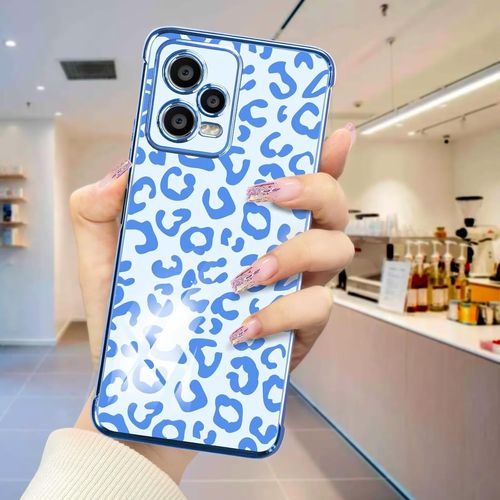 KAL-Coque Pour Xiaomi Redmi Note 12 / Poco X5 5G Étui, Coque De Téléphone Portable Femme Plaqué Or Scintillant Protection Antichoc Étui Housse, Motif Léopard Mignon Étui En Silicone Case Bleu