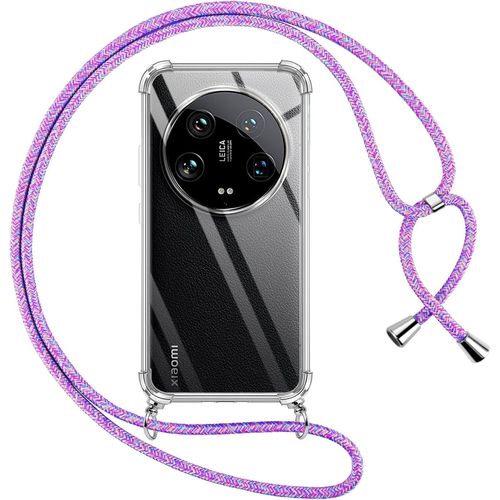 Kal-Coque Pour Xiaomi 14 Ultra Avec Cordon, Transparente Silicone Housse Avec Réglable De Collier Anti-Chute Etui Pour Xiaomi 14 Ultra 6.73 Pouces, Ètuis À Bandoulière [Violet 01]