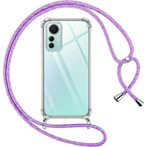 Kal-Coque Pour Xiaomi 12/12x 5g Avec Cordon, Transparente Silicone Housse Avec Réglable De Collier Anti-Chute Etui Pour Mi 12/12x 5g 6.28 Pouces, Ètuis À Bandoulière [Violet 01]