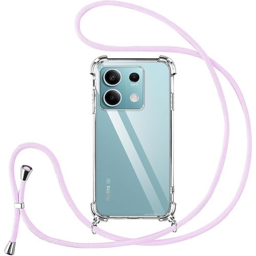 Kal-Coque Avec Cordon Pour Xiaomi Redmi Note 13 5g De Collier,Silicone Transparent Tpu+Pc Bumper Protection Étui Lanyard Avec Sangle Réglable Chaîne Case,Lilas
