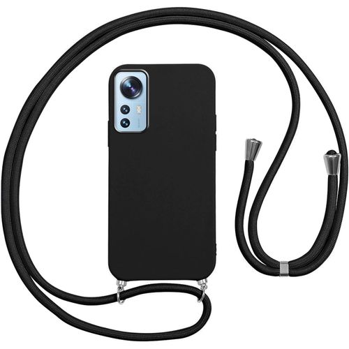 Kal-Coque Pour Xiaomi 12 5g Avec Cordon,Etui Silicone Souple Antichoc Housse Avec Collier Bandoulière Chaîne Lanière,Téléphone Étui Case Cover De Protection Pour Xiaomi 12 5g,Noir