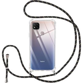 Kal-Collier Coque Pour Xiaomi Redmi 9c/Redmi 9c Nfc Avec Cordon, Transparent Silicone Tpu+Pc Bumper Protection Étui Housse Lanyard Avec Sangle Réglable Chaîne Case Pour Redmi 9c, Noir 01