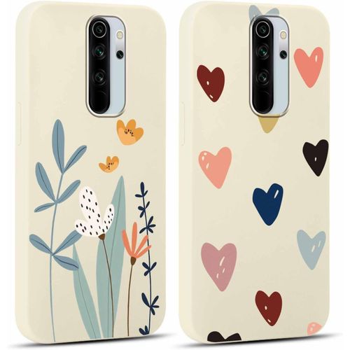 Kal-2 Pièces Coque Pour Xiaomi Redmi Note 8 Pro 6,53"", Fine Souple Silicone Tpu Avec Motif Design Étui, Antichoc Anti-Rayures Protection Housse Pour Xiaomi Redmi Note 8 Pro, Fleur & Coeur D'amour