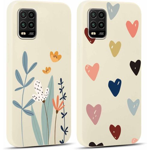 Kal-2 Pièces Coque Pour Xiaomi Mi 10 Lite 5g 6,57"",Ultra Fine Souple Silicone Tpu Avec Motif Design Étui, Antichoc Anti-Rayures Bumper Protection Housse Pour Xiaomi Mi 10 Lite,Fleur & Coeur D'amour