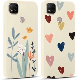 Kal-2 Pièces Coque Pour Xiaomi Redmi 9c / 9c Nfc 4g 6,53"", Ultra Fine Souple Silicone Tpu Avec Motif Design Étui, Antichoc Anti-Rayures Protection Housse Pour Xiaomi Redmi 9c, Fleur & Coeur D'amour