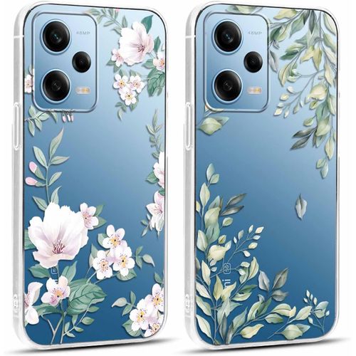 Kal-2 Pièces Transparente Coque Pour Xiaomi Redmi Note 12 5g 6,67"" Motif De Fleurs Et Feuilles Fille Femme Étui, Housse De Protection Antichoc Tpu Mignon Aesthetic Case Pour Xiaomi Redmi Note 12