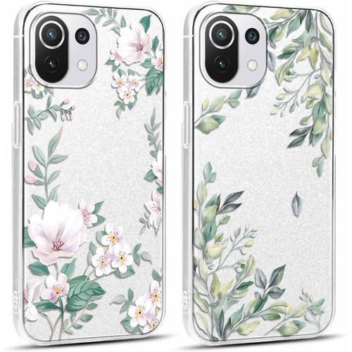 Kal-2 Pièces Transparente Coque Pour Xiaomi Mi 10 Lite 5g 6,57"" Motif De Fleurs Et Feuilles Fille Femme Étui, Housse De Protection Antichoc Tpu Mignon Aesthetic Design Case Pour Xiaomi Mi 10 Lite