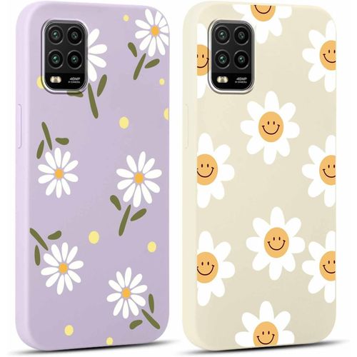 Kal-2 Pièces Violet Coque Pour Xiaomi Mi 10 Lite 5g 6,57"" Motif De Fleurs Et Feuilles Fille Femme Étui, Housse De Protection Antichoc Tpu Mignon Aesthetic Design Case Pour Xiaomi Mi 10 Lite, Beige