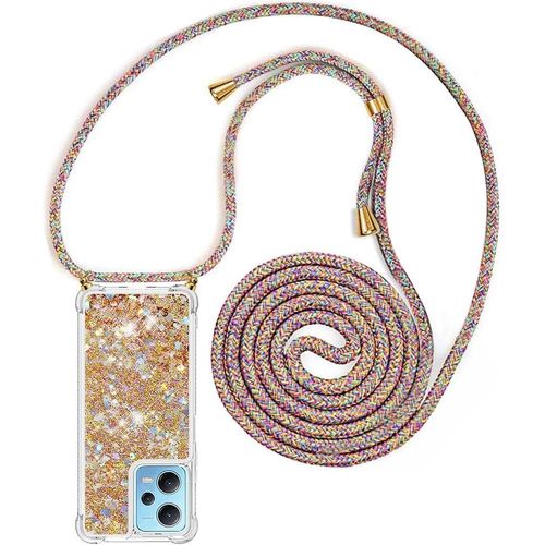 KAL-Collier Pour Xiaomi Redmi Note 12 4G Coque Glitter Quicksands Étui De Téléphone Avec Cordon, Tour De Cou Lanière En Corde Housse Pour Smartphone Lanyard Case - Cover Necklace Stylée