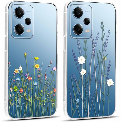 Kal-2 Pièces Coque Pour Xiaomi Redmi Note 12 5g 6,67"", Ultra Fine Souple Transparente Silicone Tpu Avec Motif Fleur Design Étui, Antichoc Anti-Rayures Protection Housse Pour Xiaomi Redmi Note 12 5g