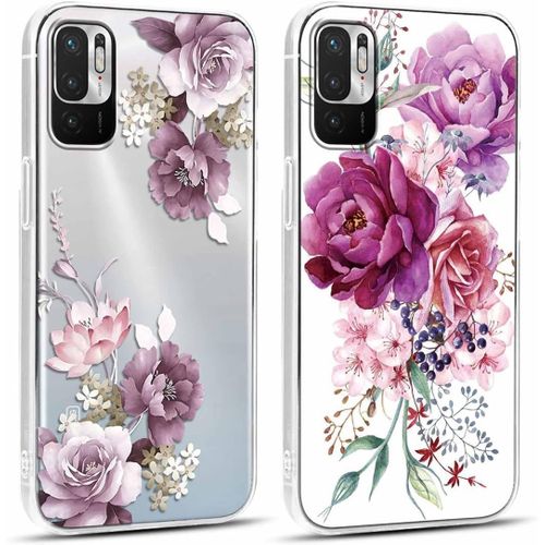 Kal-2 Pièces Coque Pour Xiaomi Redmi Note 10/10t 5g 6,5"", Ultra Mince Transparente Souple Silicone Tpu Avec Motif Fleur Mignon Étui Pour Filles Femmes,Antichoc Anti-Rayures Bumper Protection Housse