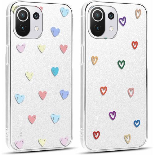 Kal-2 Pièces Transparente Coque Pour Xiaomi Mi 10 Lite 5g 6,57"" Motif De Coeur D'amour Fille Femme Étui, Housse De Protection Antichoc Tpu Mignon Aesthetic Design Case Cover Pour Xiaomi Mi 10 Lite