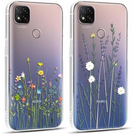 Kal-2 Pièces Coque Pour Xiaomi Redmi 9c / 9c Nfc 4g 6,53"", Ultra Fine Souple Transparente Silicone Tpu Avec Motif Fleur Design Étui, Antichoc Anti-Rayures Protection Housse Pour Xiaomi Redmi 9c