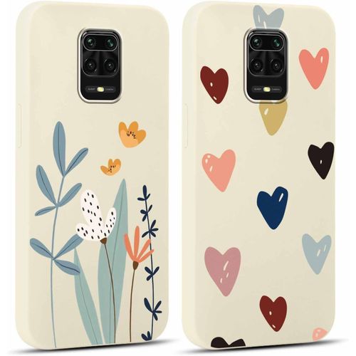 Kal-2 Pièces Coque Pour Xiaomi Redmi Note 9 Pro/9 Pro Max/9s 4g 6,67"", Ultra Fine Souple Silicone Tpu Avec Motif Design Étui, Antichoc Anti-Rayures Bumper Protection Housse, Fleur & Coeur D'amour