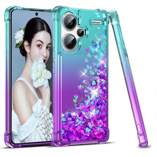KAL-Coque Pour Xiaomi Redmi Note 13 Pro Plus 5G, Fille Liquide Paillette Transparente Silicone Gel Tpu Antichoc Kawaii Etui Housse Coque Redmi Note 13 Pro Plus 5G-Turquoise Violet