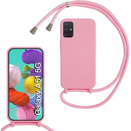 Kal-Coque Pour Samsung Galaxy A51 5g Avec Cordon De Collier, Coque Avec Cordon Étui Silicone Tpu Housse, Collier Réglabletéléphone Portable Lanyard Case Samsung Galaxy A51 5g, Pink