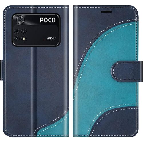 Kal-Coque Pour Xiaomi Poco M4 Pro 4g, Portefeuille Etui En Cuir Pu, Magnétique Protection Housse Coque Pour Xiaomi Poco M4 Pro 4g, Bleu