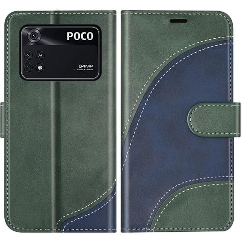 Kal-Coque Pour Xiaomi Poco M4 Pro 4g, Portefeuille Etui En Cuir Pu, Magnétique Protection Housse Coque Pour Xiaomi Poco M4 Pro 4g, Vert