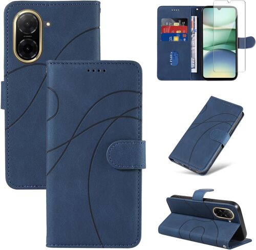 KALANKA-Coque Compatible avec Xiaomi Redmi A5 4G EU Version (Pas pour Global Version) avec 1 Pièce Protection Écran en Verre Trempé, Housse PU Cuir à Rabat Flip, Étui Support et Portefeuille (Bleu)