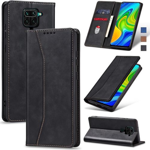 Eryi-Coque Pour Xiaomi Redmi Note 9, Housse Etui En Cuir Pu Portefeuille [Antichoc] [Magnétique] [Porte Cartes] [Stand Fonction] Flip Coque (Noir)
