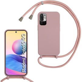 KAL-Coque Compatible Avec Xiaomi Redmi Note 10 5G/Poco M3 Pro 5G, Collier Pour Étui Colliers De Cellulaire Mince Antichoc Réglable Lanyard Case Pu Bumper Pour Xiaomi Poco M3 Pro 5G, Sable Rose
