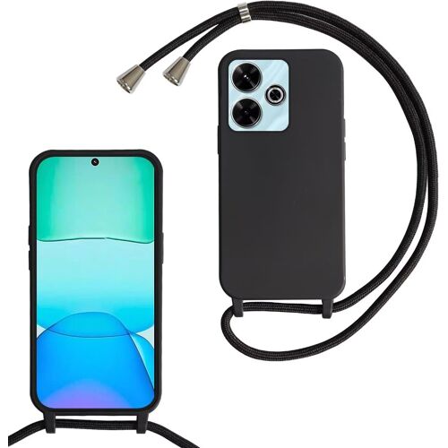KAL-Coque Pour Xiaomi Poco F6 Avec Cordon De Collier, Coque Avec Cordon Étui Silicone Tpu Housse, Collier Réglabletéléphone Portable Lanyard Case Xiaomi Poco F6, Noir