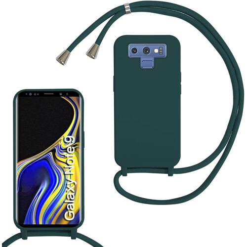KAL-Coque Compatible Avec Samsung Galaxy Note9, Collier Pour Étui Colliers De Cellulaire Mince Antichoc Réglable Lanyard Case Pu Bumper Pour Samsung Galaxy Note9, Vert Foncé