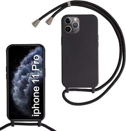 KAL-Coque Pour Iphone 11 Pro Avec Cordon De Collier, Coque Avec Cordon Étui Silicone Tpu Housse, Collier Réglabletéléphone Portable Lanyard Case Iphone 11 Pro, Noir
