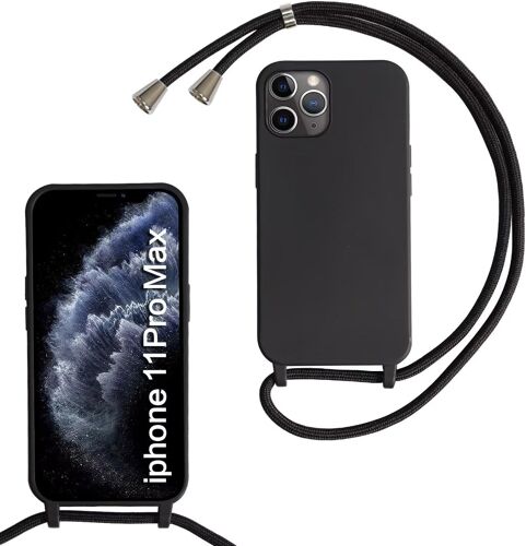 KAL-Coque Pour Iphone 11 Pro Max Avec Cordon De Collier, Coque Avec Cordon Étui Silicone Tpu Housse, Collier Réglabletéléphone Portable Lanyard Case Iphone 11 Pro Max, Noir