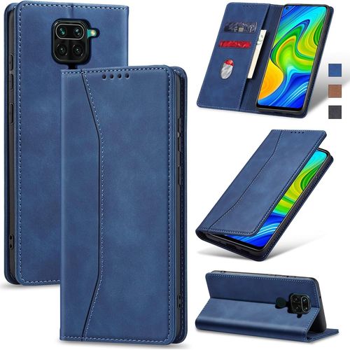 Eryi-Coque Pour Xiaomi Redmi Note 9, Housse Etui En Cuir Pu Portefeuille [Antichoc] [Magnétique] [Porte Cartes] [Stand Fonction] Flip Coque (Bleu)