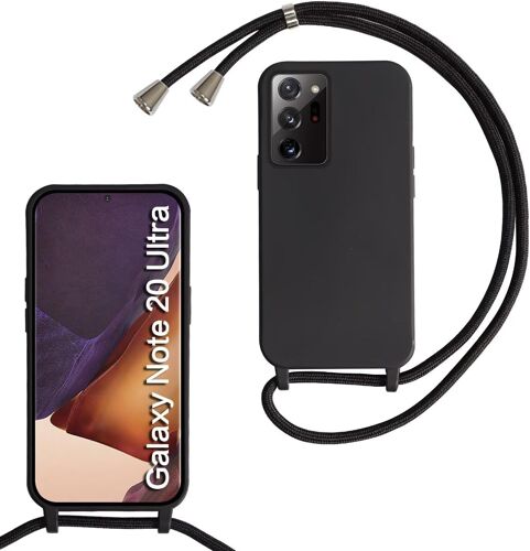KAL-Coque Compatible Avec Samsung Galaxy Note20 Ultra, Collier Pour Étui Colliers De Cellulaire Mince Antichoc Réglable Lanyard Case Pu Bumper Pour Samsung Galaxy Note20 Ultra, Noir