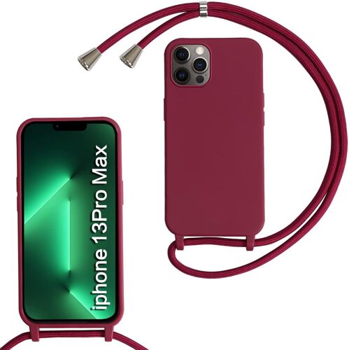 KAL-Coque Pour Iphone 13 Pro Max Avec Cordon De Collier, Coque Avec Cordon Étui Silicone Tpu Housse, Collier Réglabletéléphone Portable Lanyard Case Iphone 13 Pro Max, Rouge