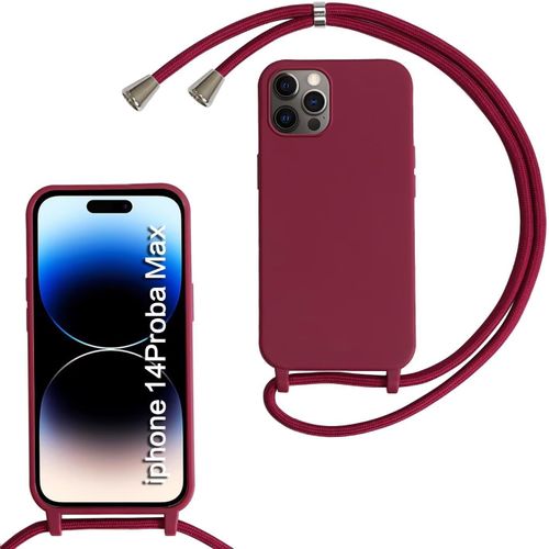 Kal-Coque Pour Iphone 14 Pro Max Avec Cordon De Collier, Coque Avec Cordon Étui Silicone Tpu Housse, Collier Réglabletéléphone Portable Lanyard Case Iphone 14 Pro Max, Rouge