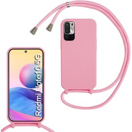KAL-Coque Pour Xiaomi Redmi Note 10 5G/Poco M3 Pro 5G Avec Cordon De Collier,Coque Avec Cordon Étui Silicone Tpu Housse,Collier Réglabletéléphone Portable Lanyard Case Xiaomi Poco M3 Pro 5G,Pink