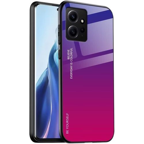 Kal-Coque Adapté Pour Redmi Note 12 (4g) (6.67"" Inches), Coque Arrière En Verre Dégradé Anti-Chute Et Anti-Rayures Étui De Téléphone Portable - Rouge Violet