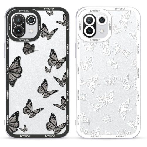 KAL-2 Pièces Transparent Coque Pour Xiaomi Mi 11 Lite 4G/5G/5G Ne 6,55"" Motif De Papillon Fille Femme Étui, Blanc Housse De Protection Antichoc Souple Tpu Mignon Aesthetic Design Case Cover